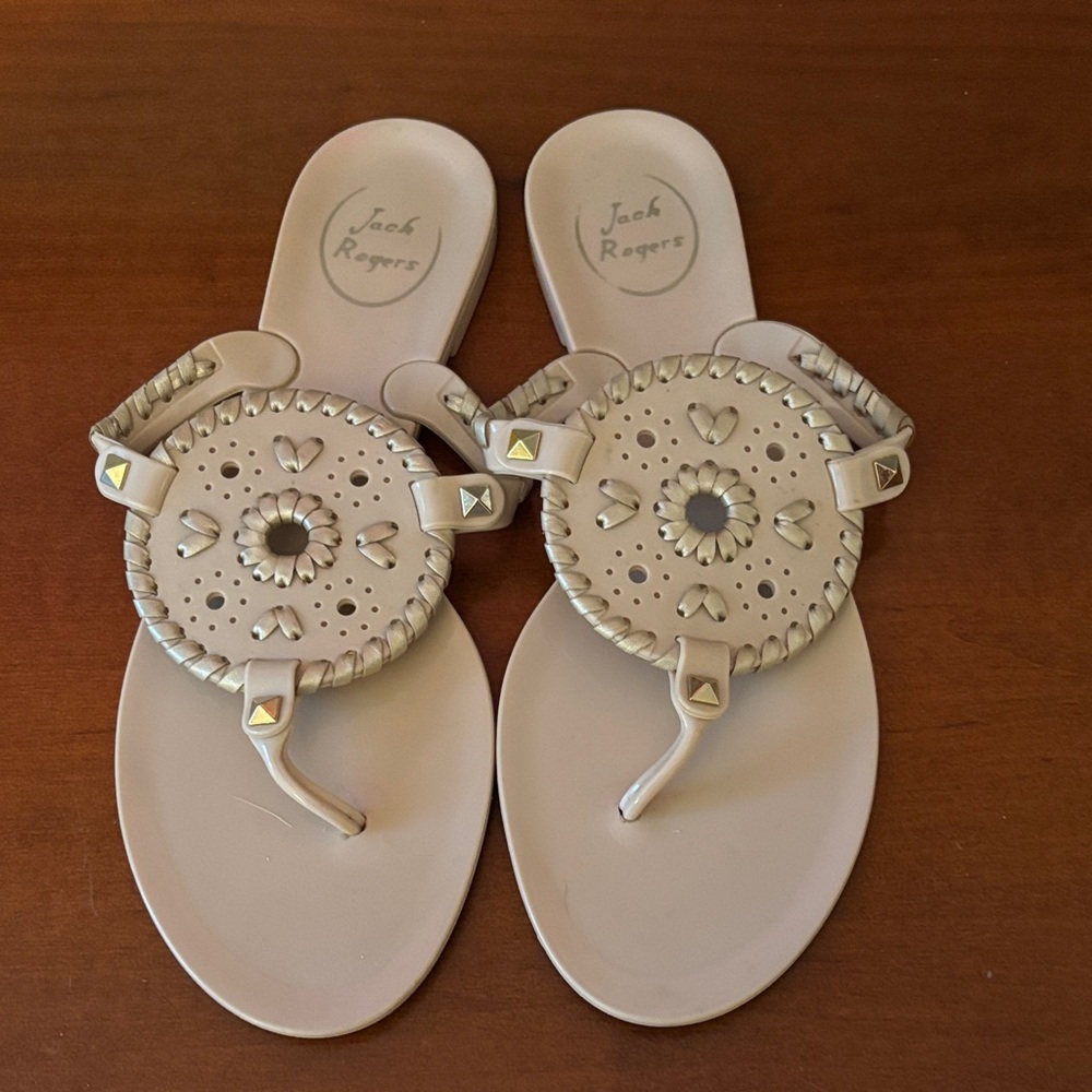 Jack Rogers Pink and soft platinum Georgia Jelly Sandals.